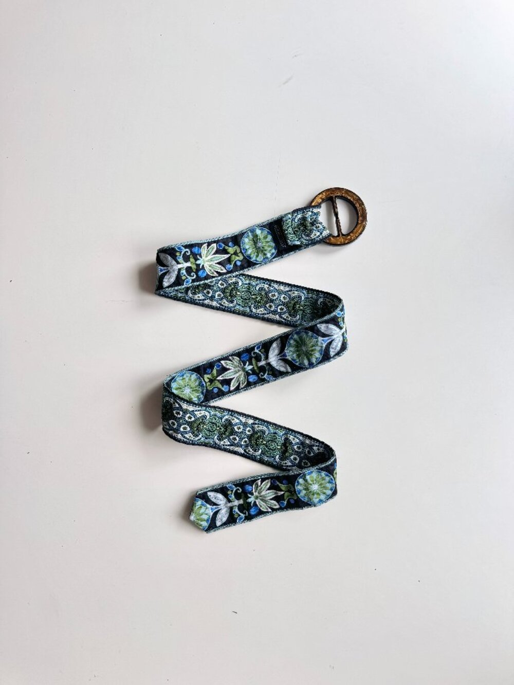BUILD-A-BELT Reversible Green Blue Floral Arabesque Jacquard Belt, One Size